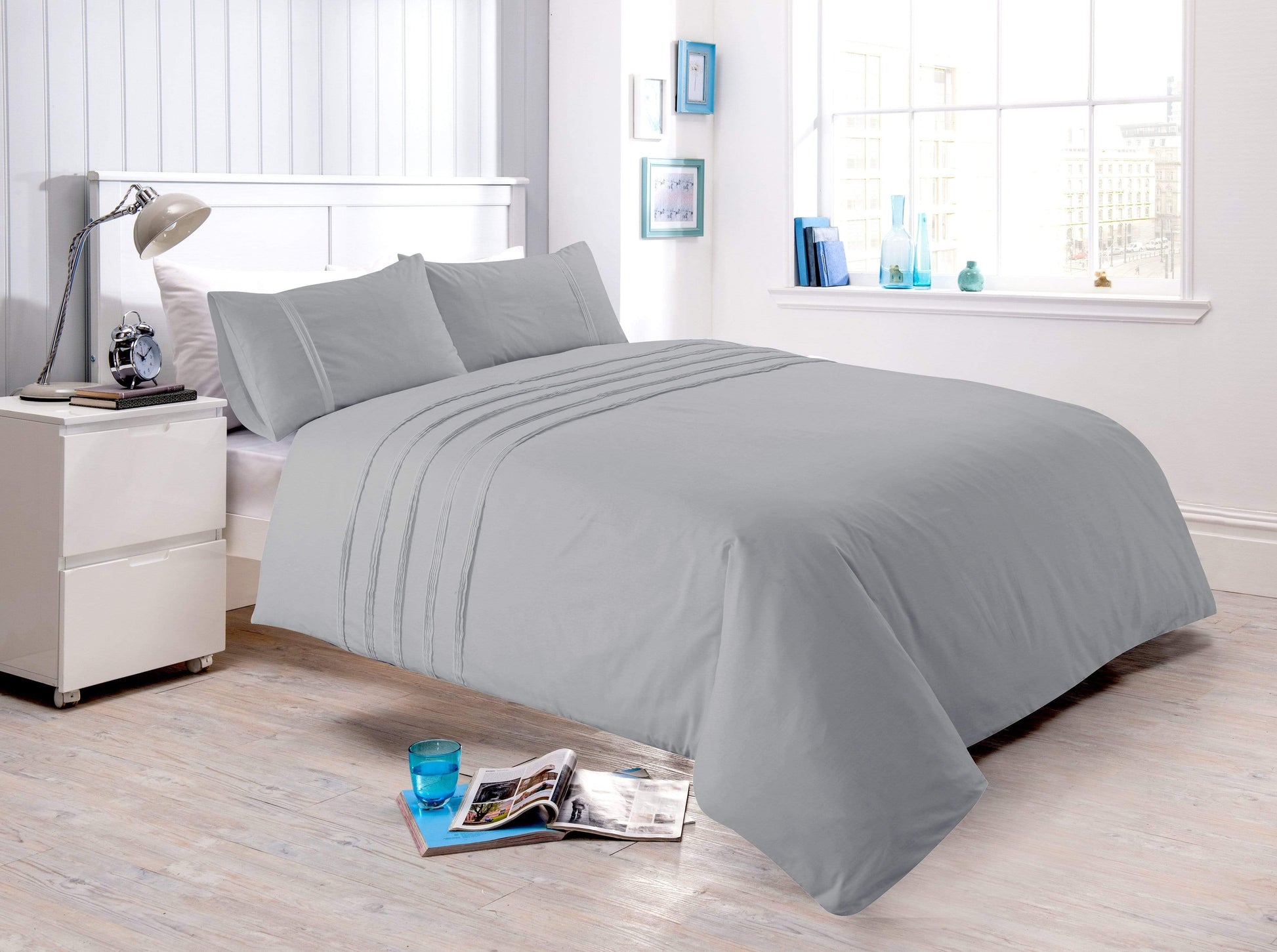 OLIVIA ROCCO Laurent Handmade Pintuck Duvet Set Cotton Rich Blend Super Soft Bedding
