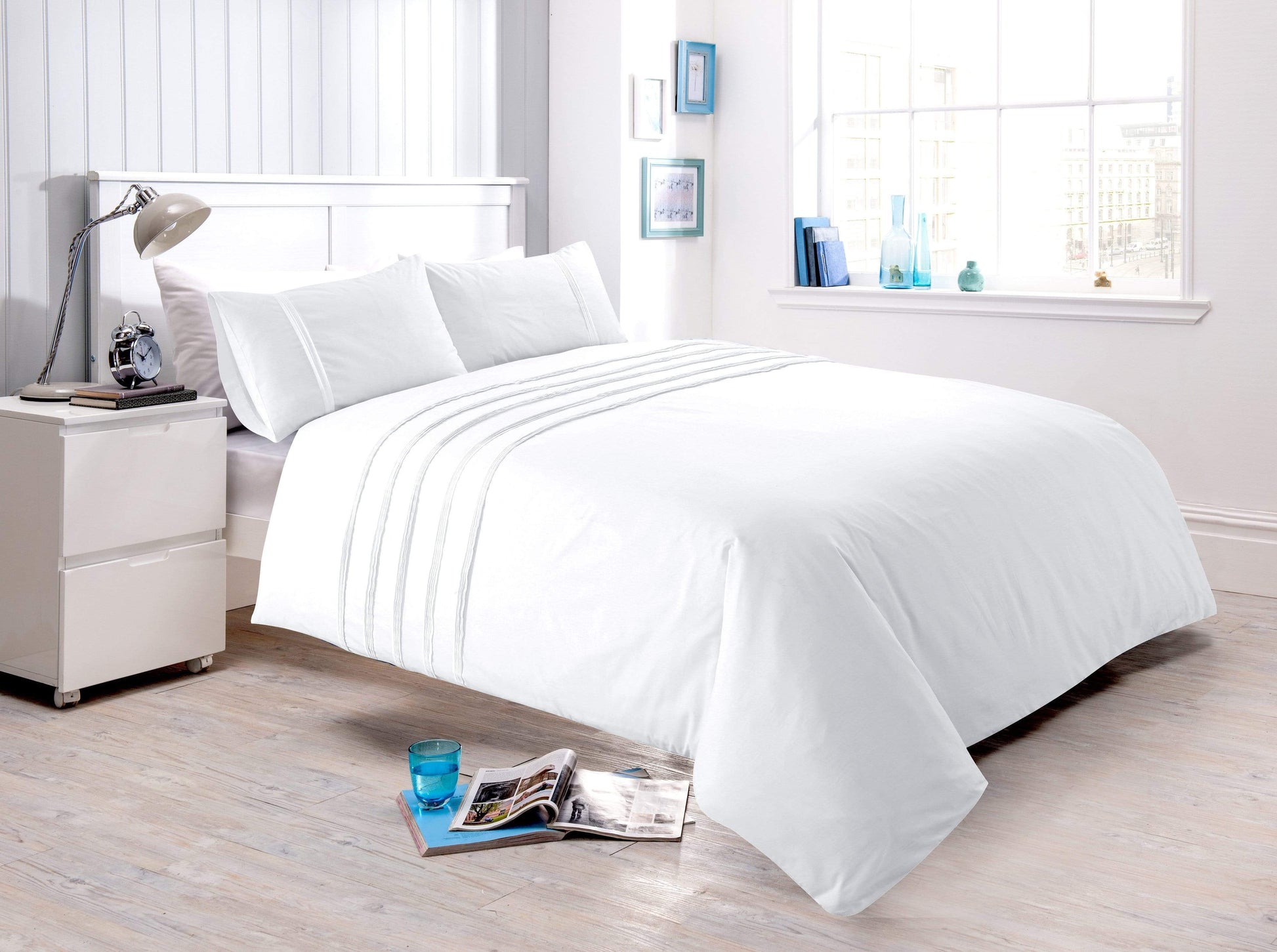 OLIVIA ROCCO Laurent Handmade Pintuck Duvet Set Cotton Rich Blend Super Soft Bedding