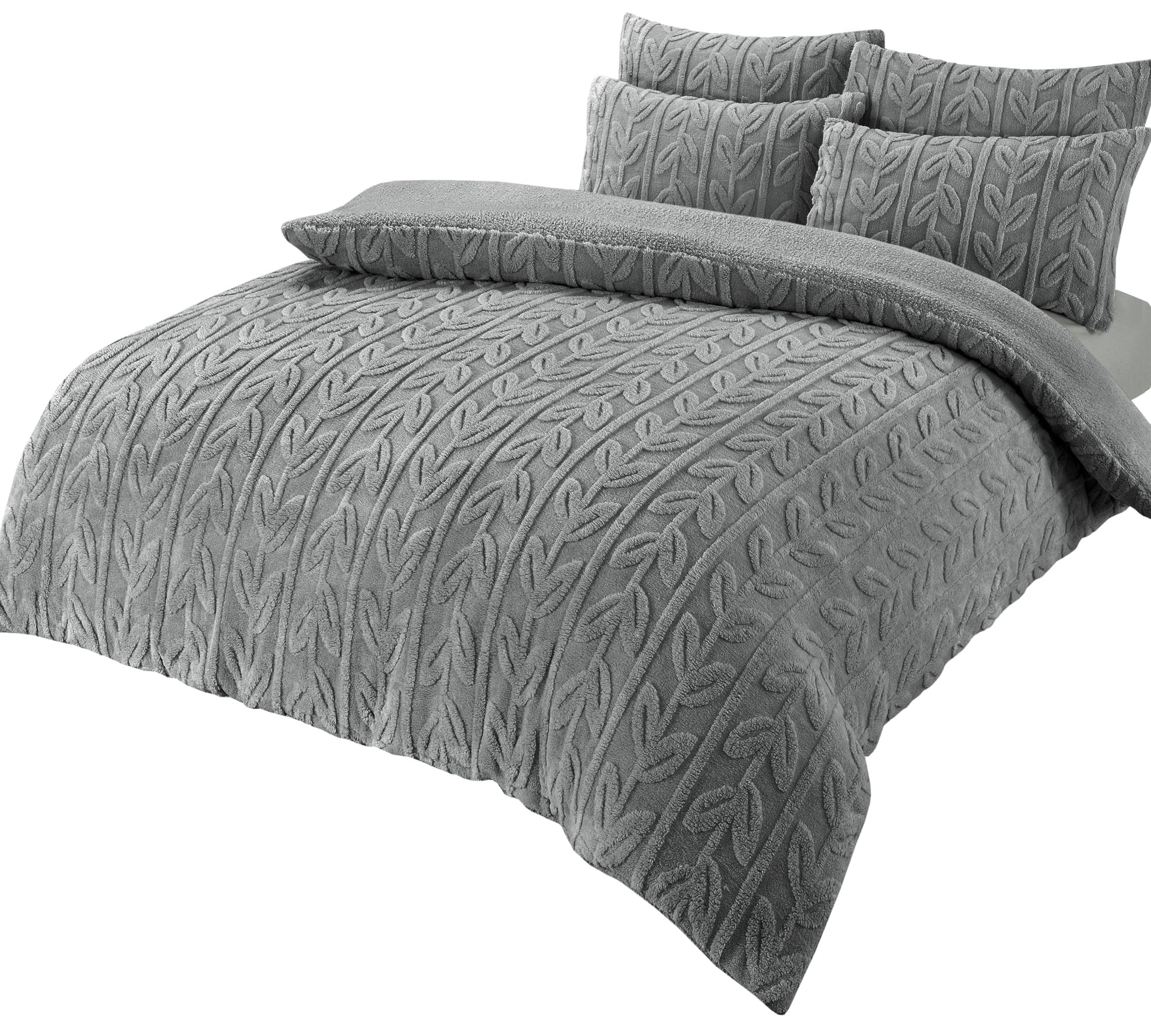OLIVIA ROCCO Leaf Print Teddy Duvet Set With Reversible Sherpa Fleece Ultra Soft Winter