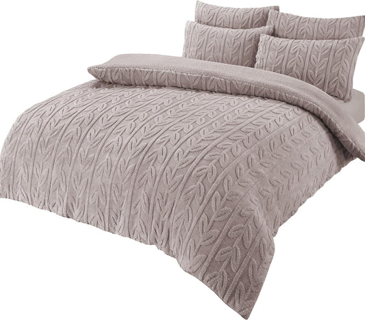 OLIVIA ROCCO Leaf Print Teddy Duvet Set With Reversible Sherpa Fleece Ultra Soft Winter