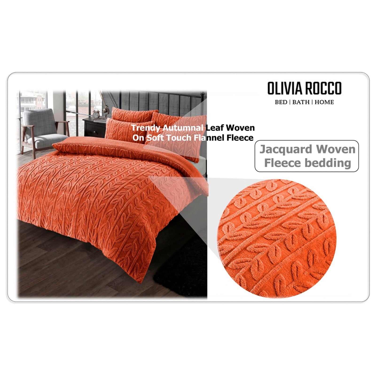 OLIVIA ROCCO Leaf Print Teddy Duvet Set With Reversible Sherpa Fleece Ultra Soft Winter