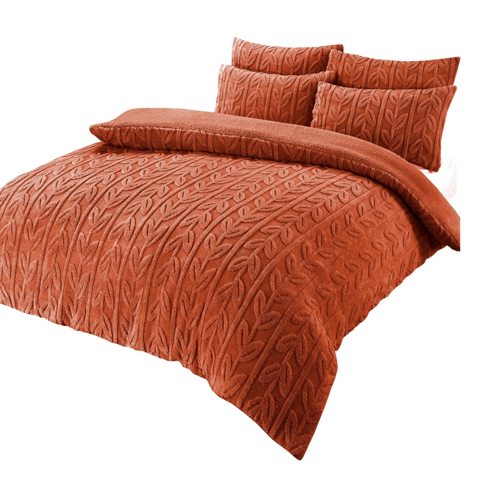 OLIVIA ROCCO Leaf Print Teddy Duvet Set With Reversible Sherpa Fleece Ultra Soft Winter