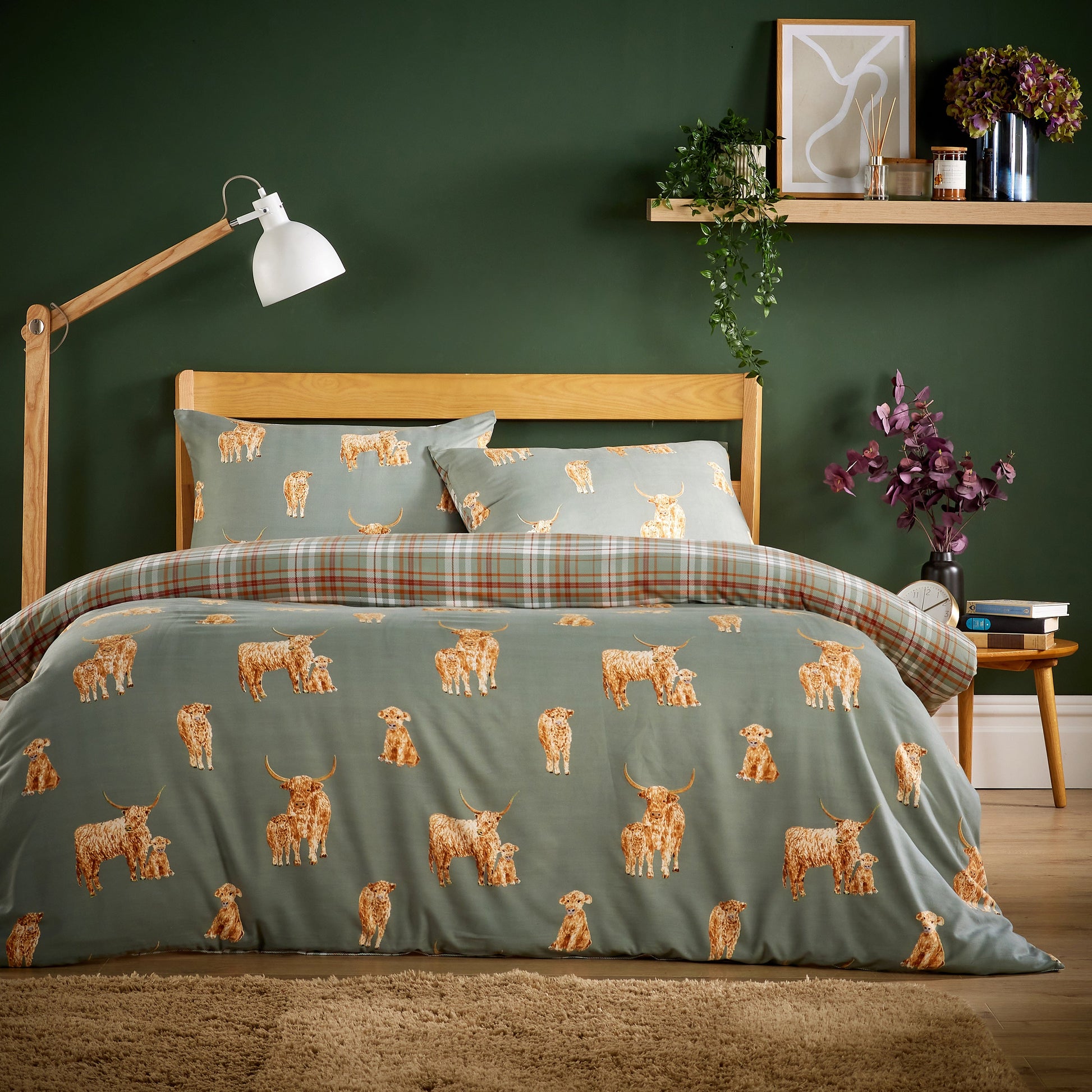 OLIVIA ROCCO Highland Cow Super Soft Flannel Duvet Cover Set With Pillowcases Warm Cosy