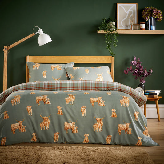 OLIVIA ROCCO Highland Cow Super Soft Flannel Duvet Cover Set With Pillowcases Warm Cosy