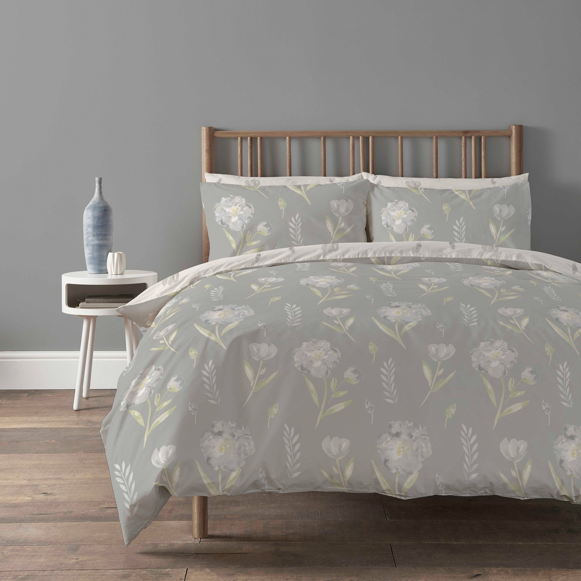 OLIVIA ROCCO Meadow Grey Printed Duvet Cover Set With Pillow Cases Super Soft Easy Care