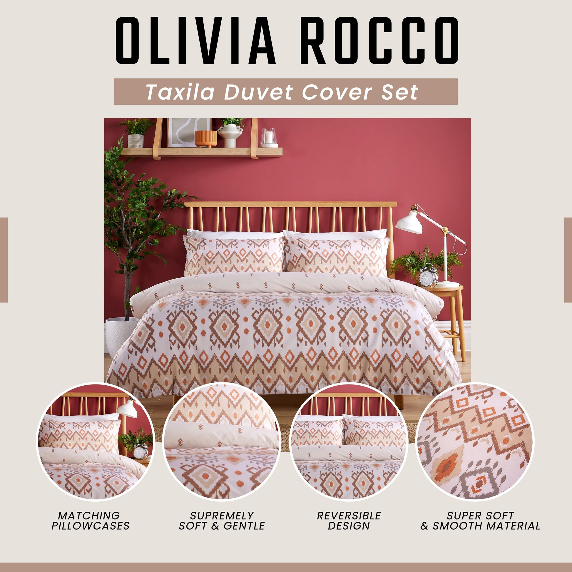 OLIVIA ROCCO Taxila Duvet Cover Set Easy Care Reversible Cotton Mix Super Soft for Everyday Luxury Hotel-Style