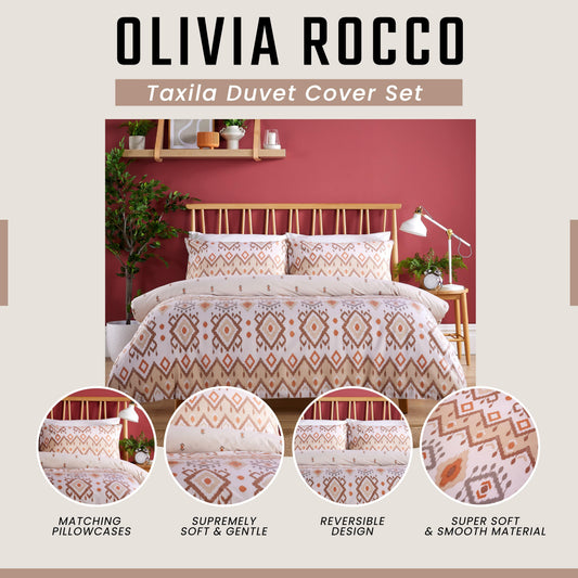 OLIVIA ROCCO Taxila Duvet Cover Set Easy Care Reversible Cotton Mix Super Soft for Everyday Luxury Hotel-Style