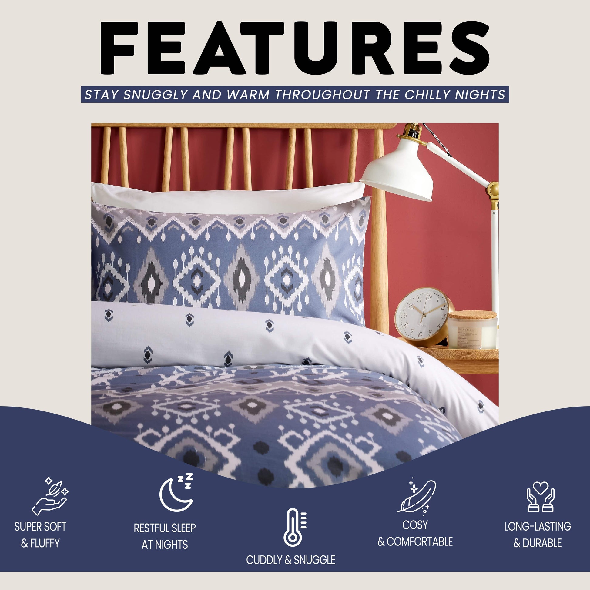 OLIVIA ROCCO Taxila Duvet Cover Set Easy Care Reversible Cotton Mix Super Soft for Everyday Luxury Hotel-Style