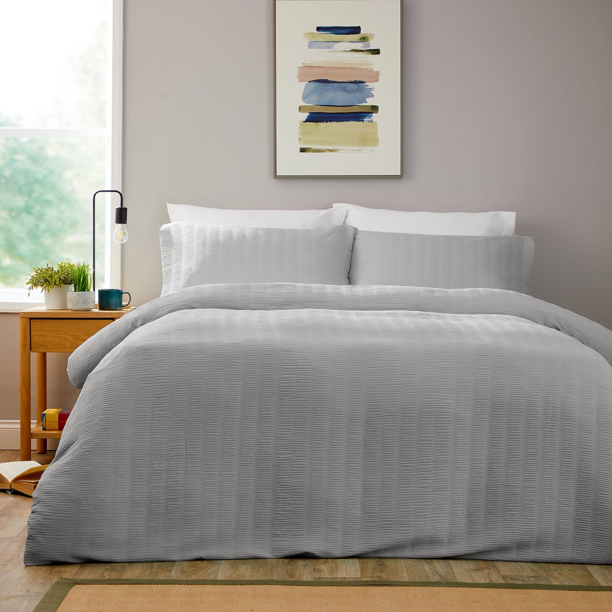 OLIVIA ROCCO Textured Pintuck Ruffles Pleated Microfibre Duvet Cover Set With Pillowcases