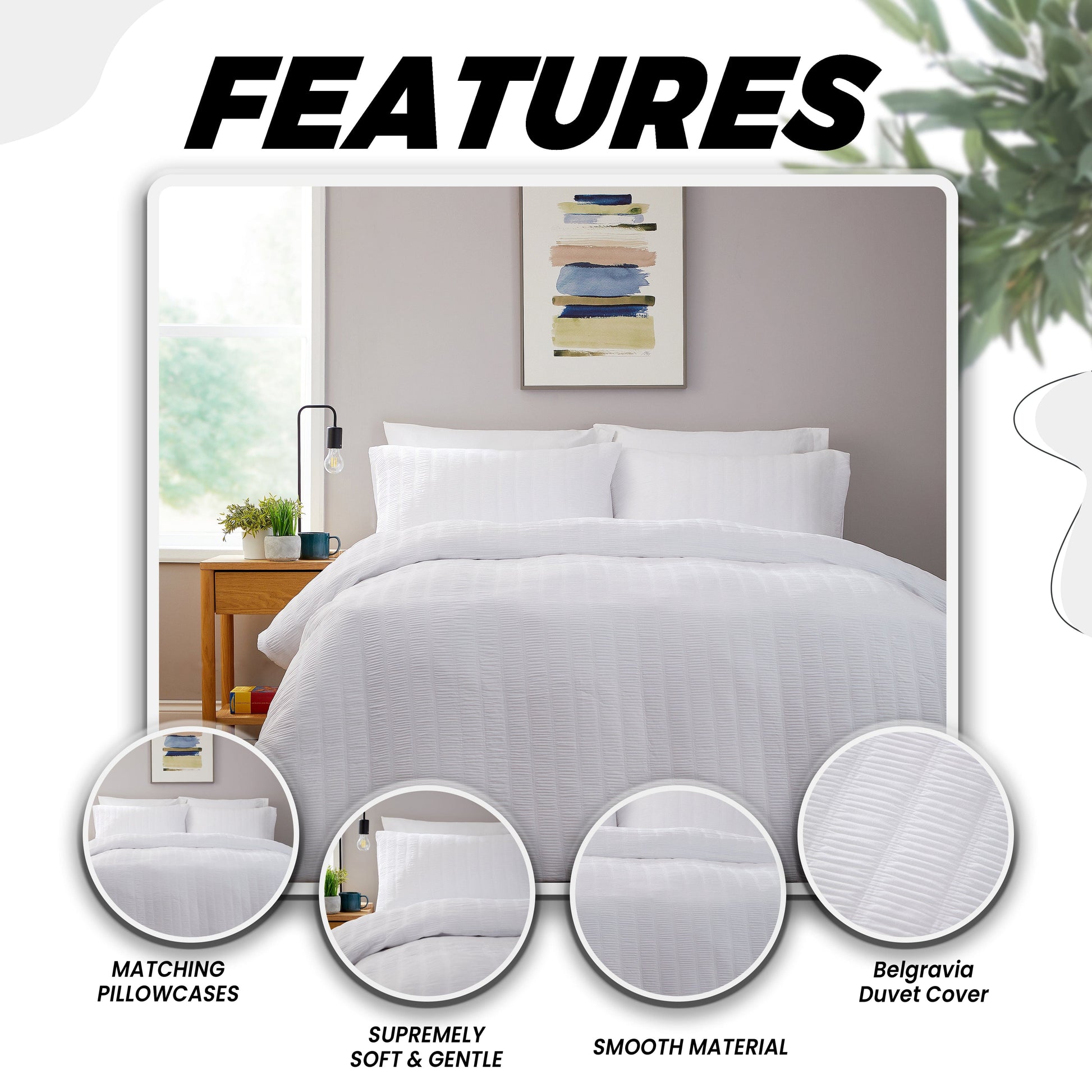 OLIVIA ROCCO Belgravia White Microfibre Duvet Cover Set With Pillowcases Soft Easy Care