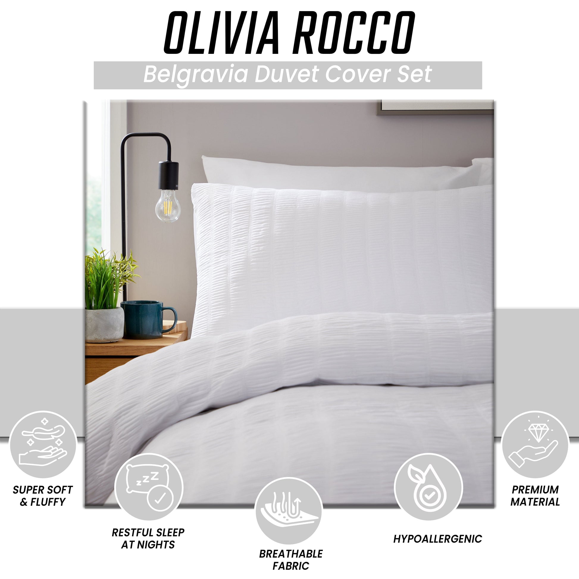 OLIVIA ROCCO Belgravia White Microfibre Duvet Cover Set With Pillowcases Soft Easy Care