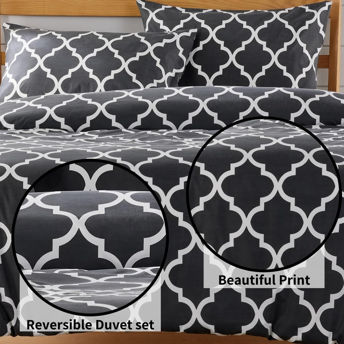 OLIVIA ROCCO Marrakesh Grey Printed Duvet Cover Set Easy Care With Pillowcases Hotel-Quality Super Soft Finish