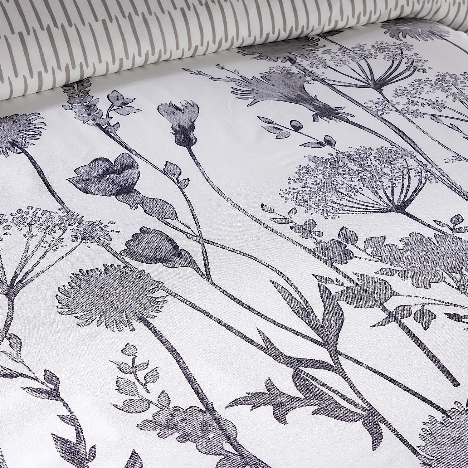 OLIVIA ROCCO Meadow Grey Reversible Duvet Cover Set With Pillowcases Breathable Microfibre for Everyday Luxury Hotel-Style