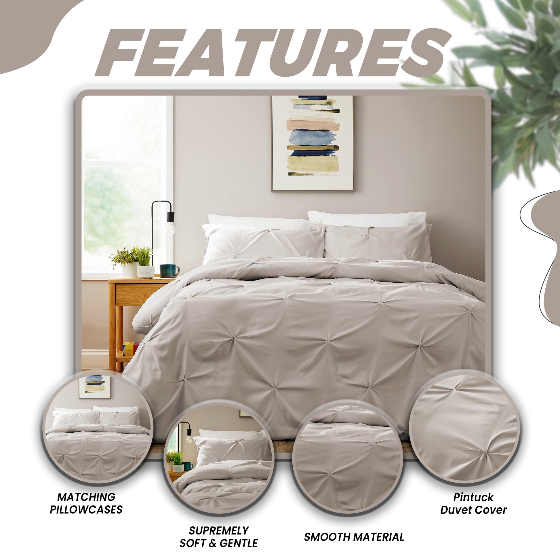 OLIVIA ROCCO Pintuck Natural Microfibre Duvet Cover Set With Pillowcases Easy Care