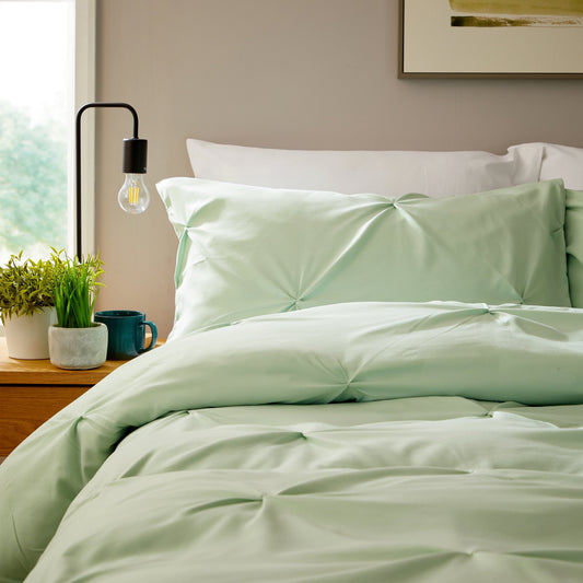 OLIVIA ROCCO Pintuck Sage Green Microfibre Duvet Cover Set With Pillowcases Easy Care