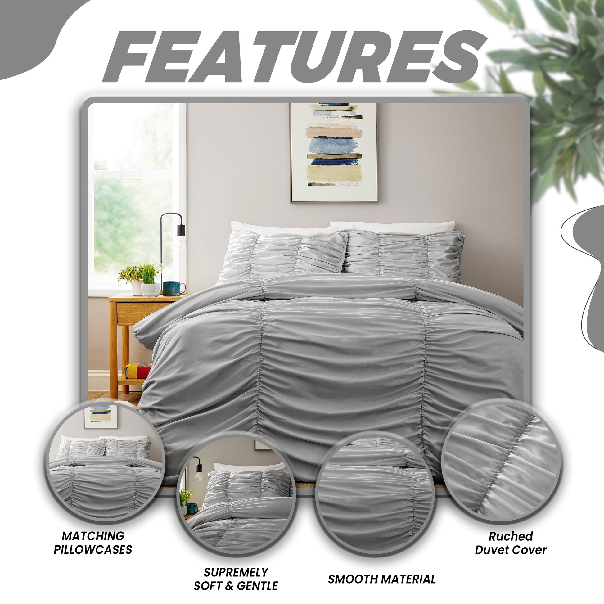 OLIVIA ROCCO Ruched Grey Microfibre Duvet Cover Set With Pillowcases Easy Care Bedroom Refresh Easy-Care Comfort