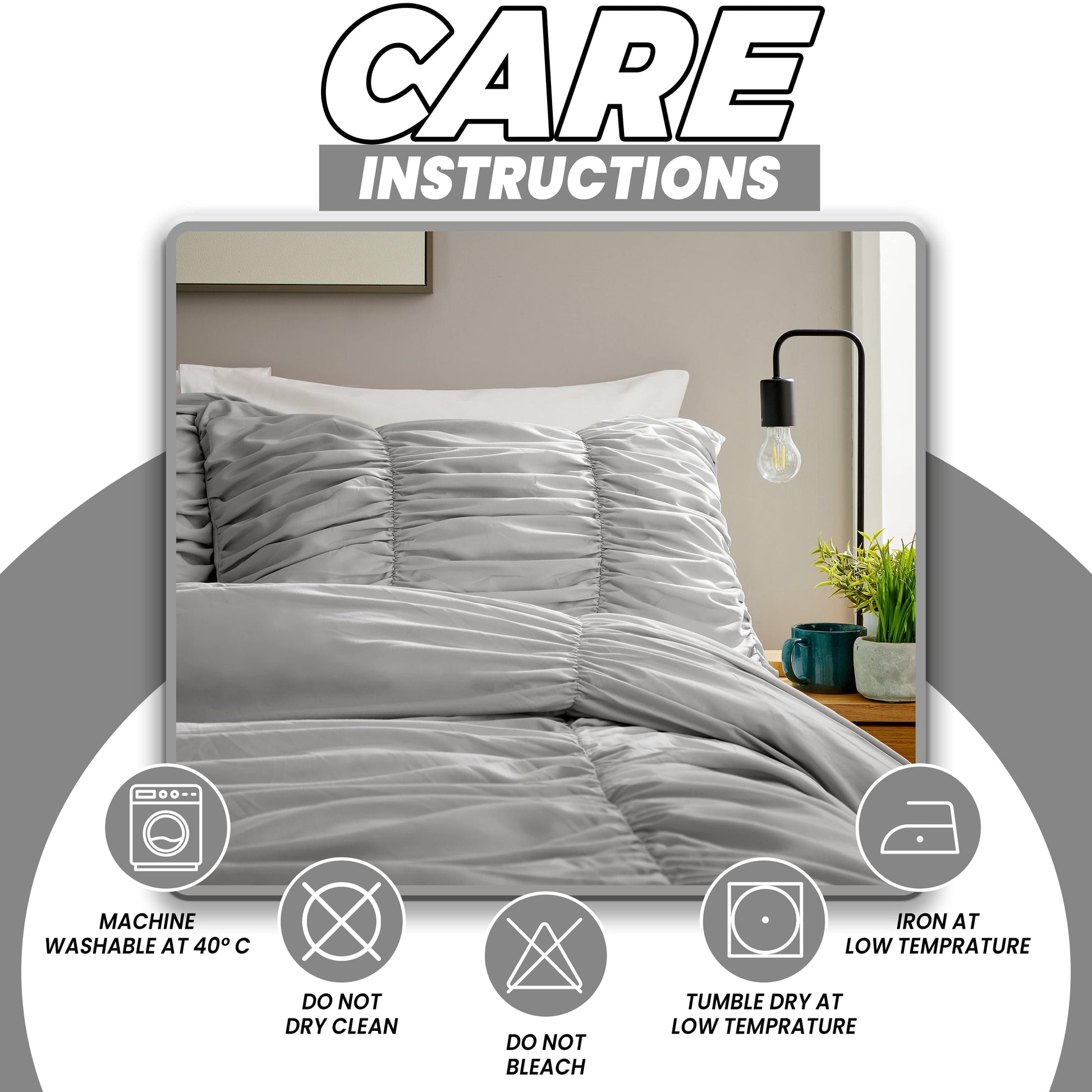 OLIVIA ROCCO Ruched Grey Microfibre Duvet Cover Set With Pillowcases Easy Care Bedroom Refresh Easy-Care Comfort