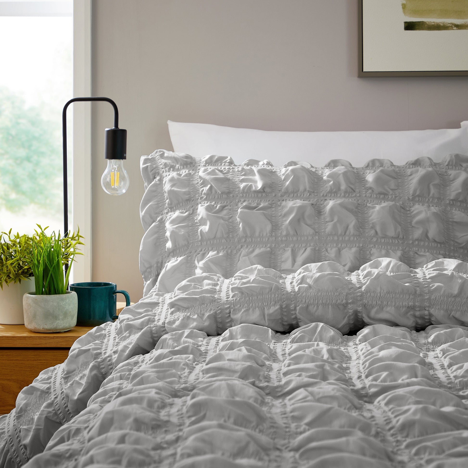 OLIVIA ROCCO Soho Grey Microfibre Duvet Cover Set With Pillowcases Quilted Super Soft