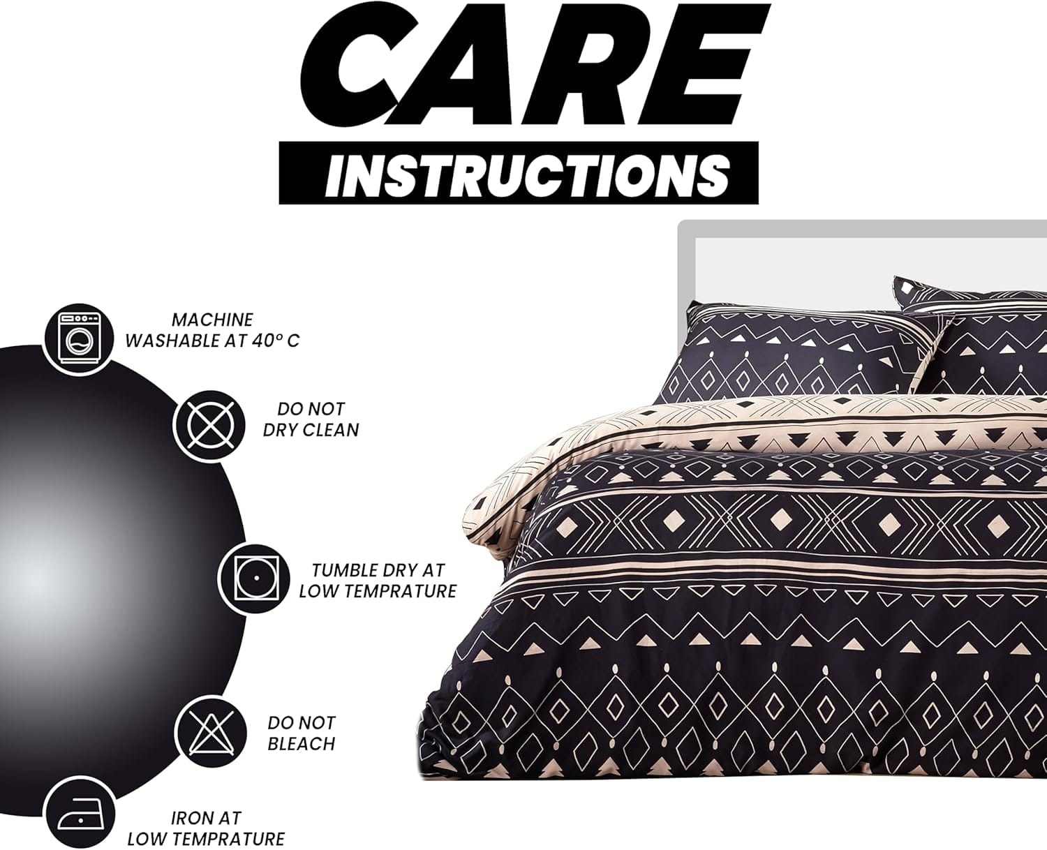 OLIVIA ROCCO Oslo Black Flannel Duvet Cover Set With Pillowcases Designed In England