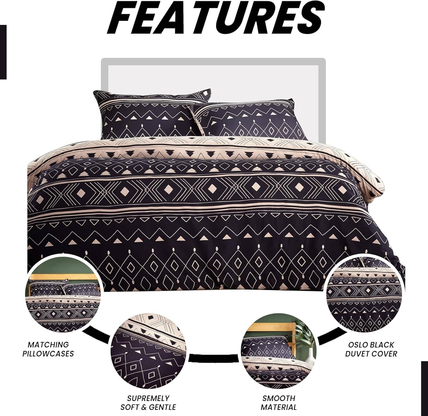 OLIVIA ROCCO Oslo Black Flannel Duvet Cover Set With Pillowcases Designed In England