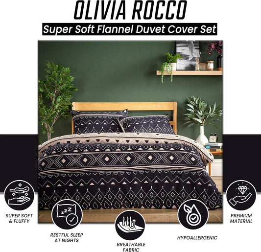 OLIVIA ROCCO Oslo Black Flannel Duvet Cover Set With Pillowcases Designed In England