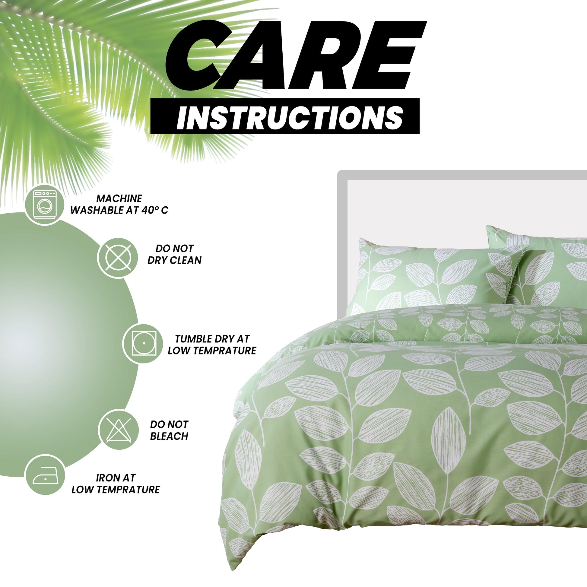 OLIVIA ROCCO Leaf Print Reversible Cotton Rich Duvet Cover Set With Pillowcases Black Bedroom Refresh Easy-Care Comfort