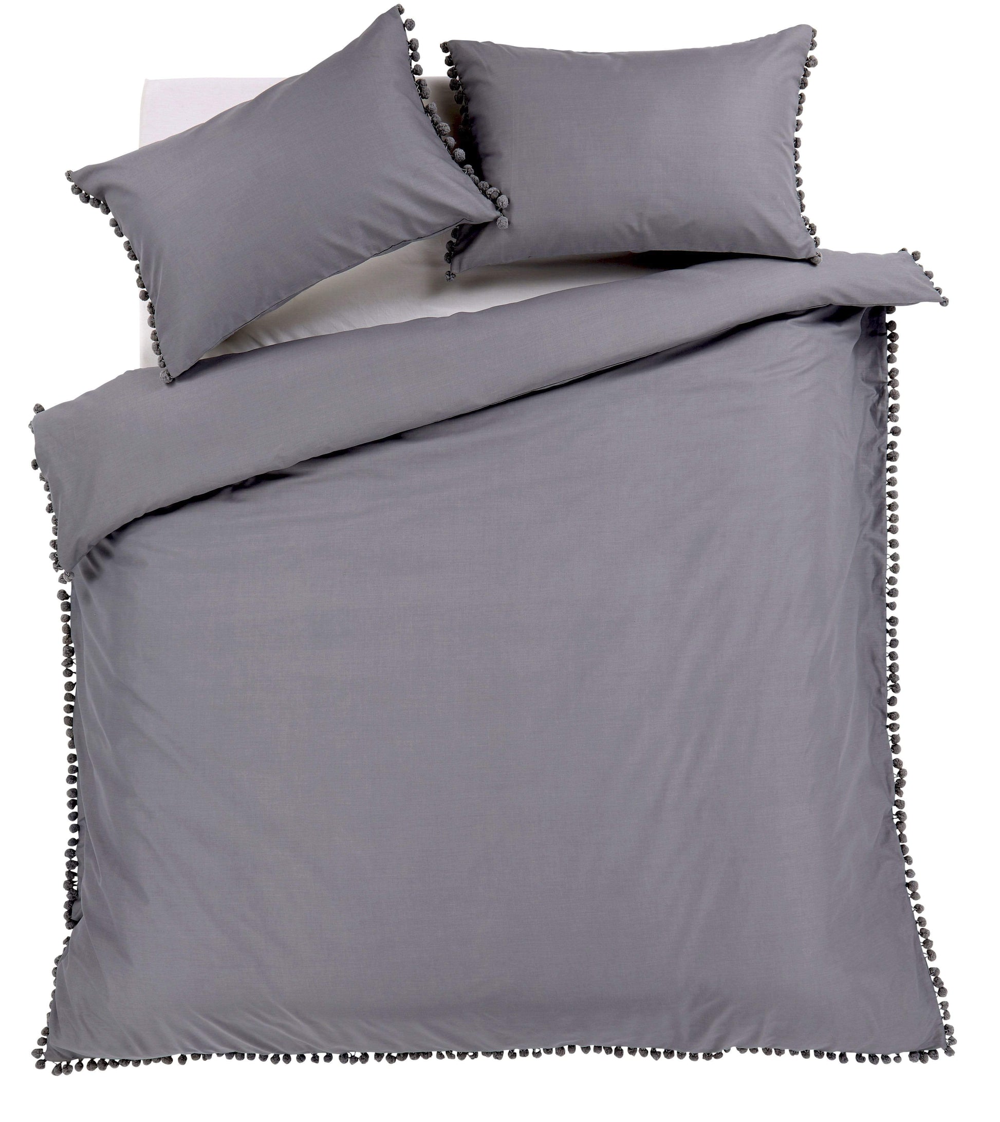 OLIVIA ROCCO Hand Stitched Pom Pom Duvet Set Cotton Rich Bedding In Multiple Sizes