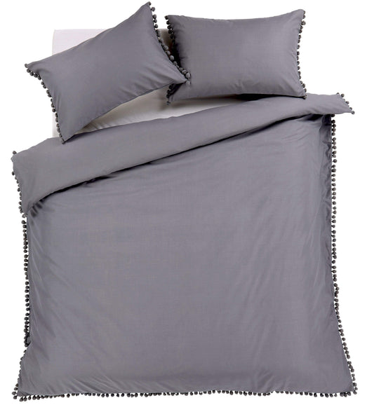 OLIVIA ROCCO Hand Stitched Pom Pom Duvet Set Cotton Rich Bedding In Multiple Sizes