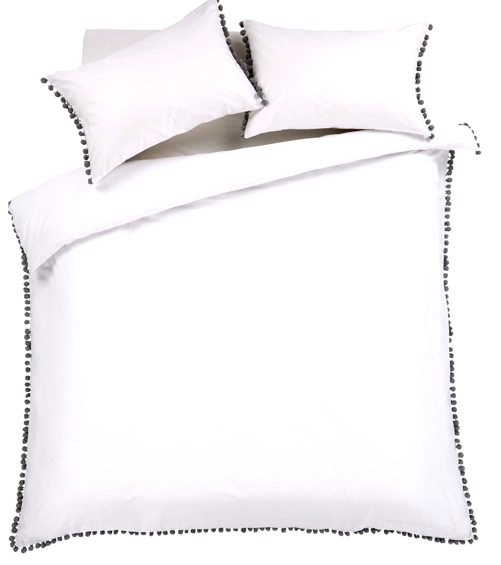 OLIVIA ROCCO Hand Stitched Pom Pom Duvet Set Cotton Rich Bedding In Multiple Sizes