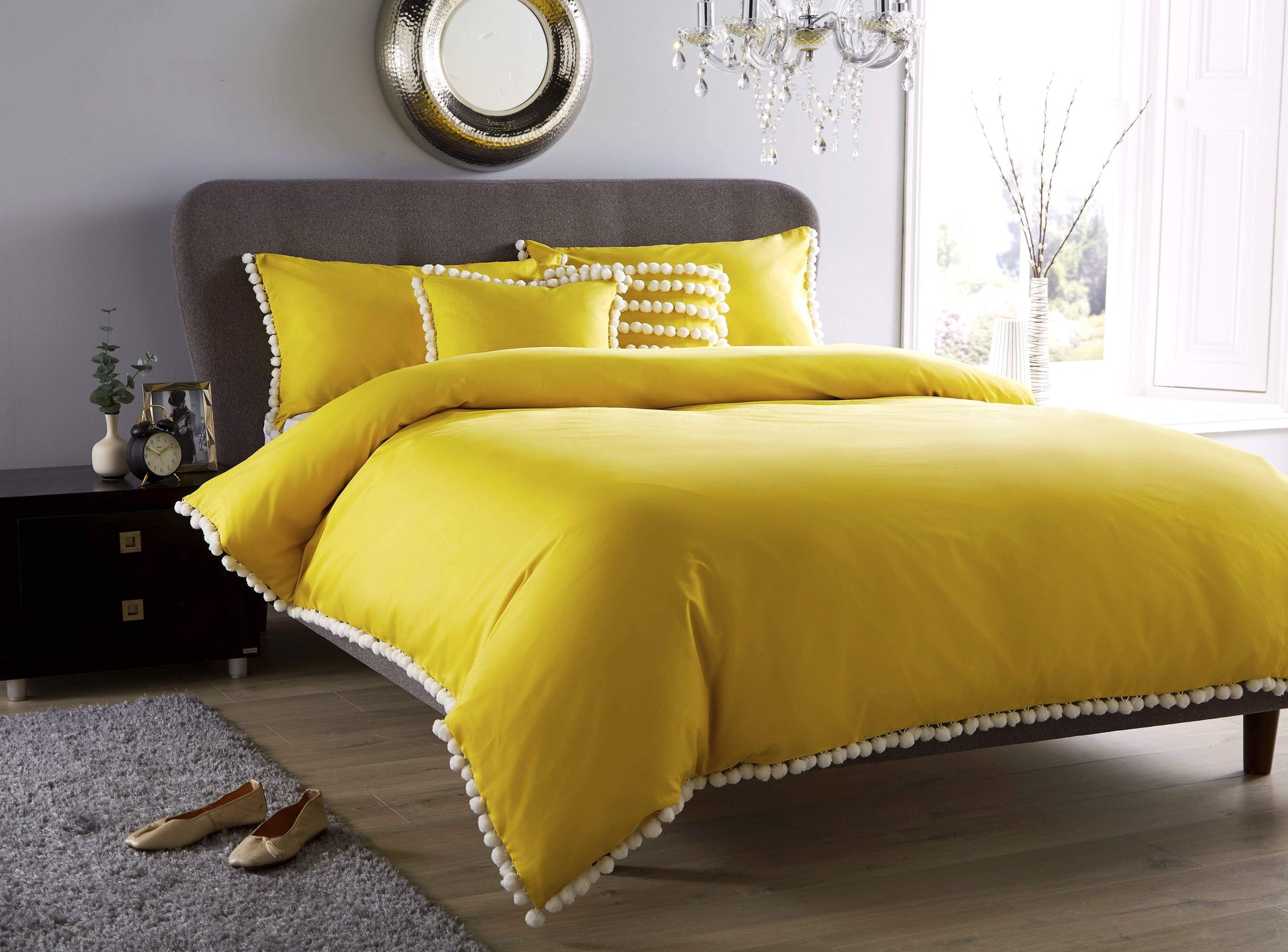 OLIVIA ROCCO Hand Stitched Pom Pom Duvet Set Cotton Rich Bedding In Multiple Sizes
