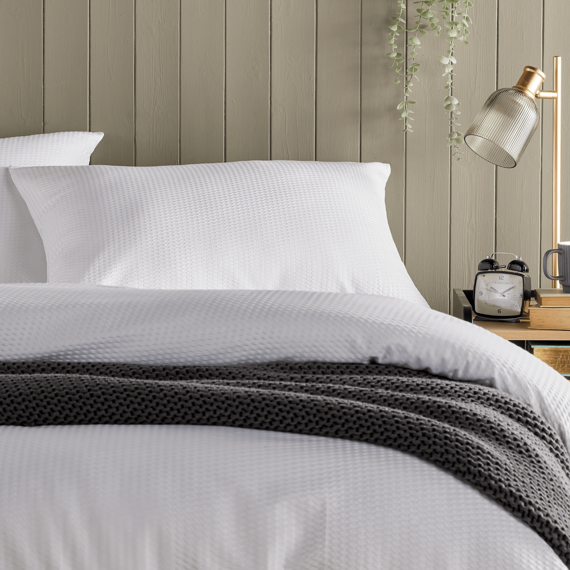 OLIVIA ROCCO Monaco Seersucker Duvet Cover Set Grey And White With Pillowcases For Single