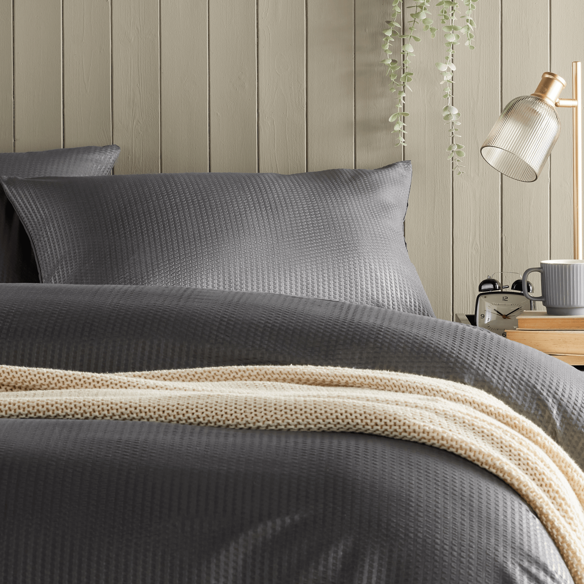 OLIVIA ROCCO Monaco Seersucker Duvet Cover Set Grey And White With Pillowcases For Single