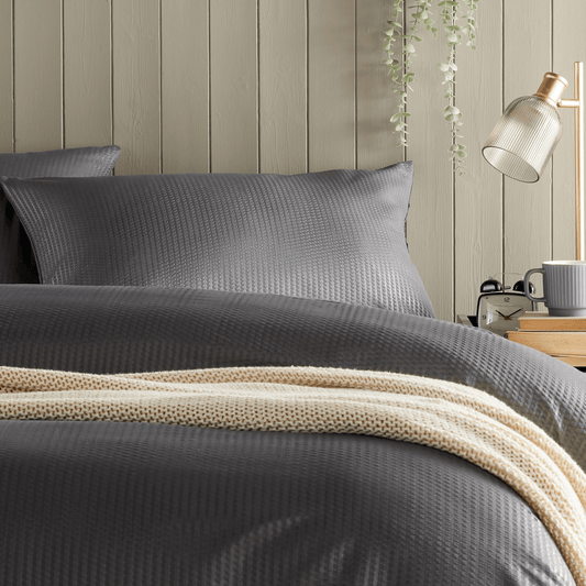 OLIVIA ROCCO Monaco Seersucker Duvet Cover Set Grey And White With Pillowcases For Single
