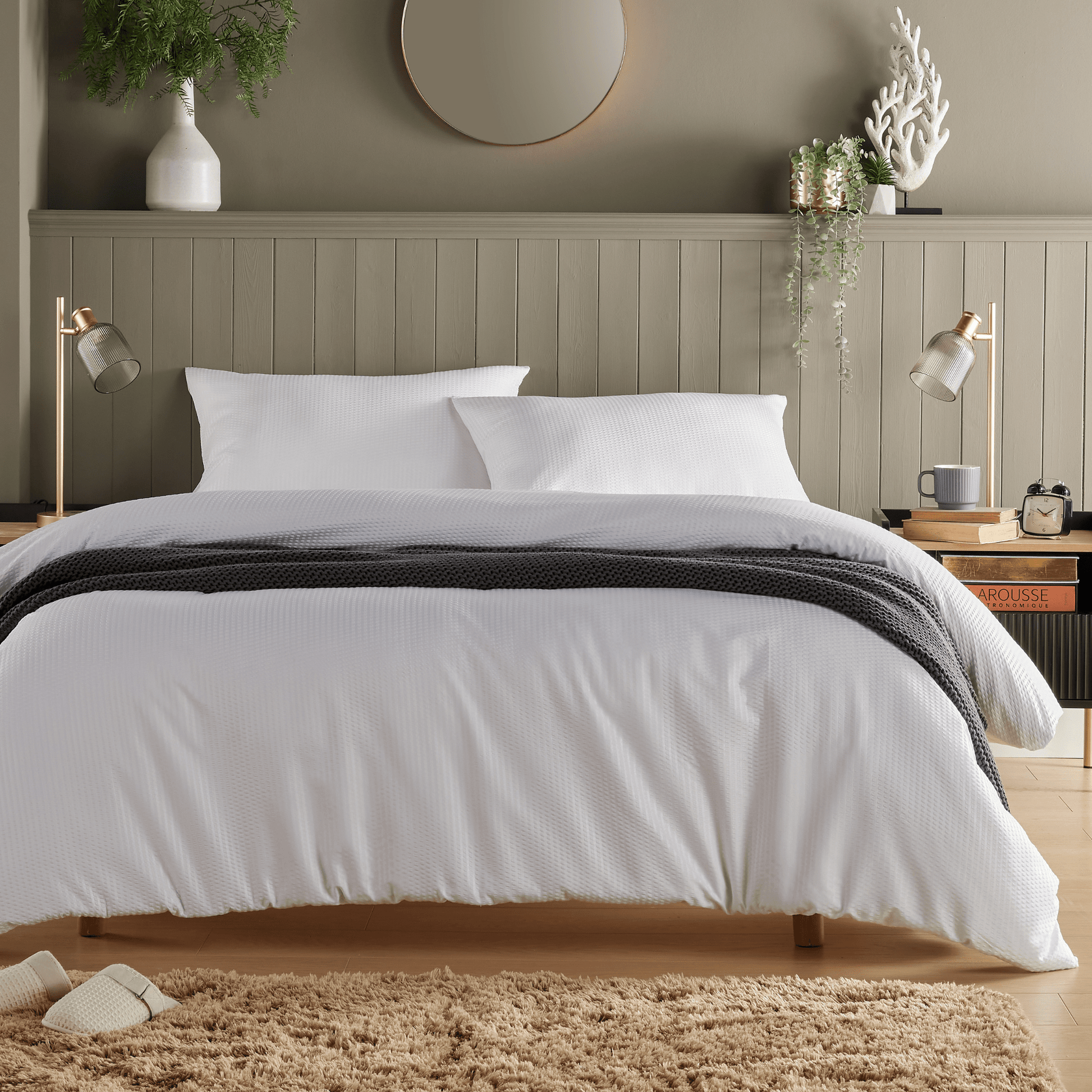 OLIVIA ROCCO Monaco Seersucker Duvet Cover Set Grey And White With Pillowcases For Single