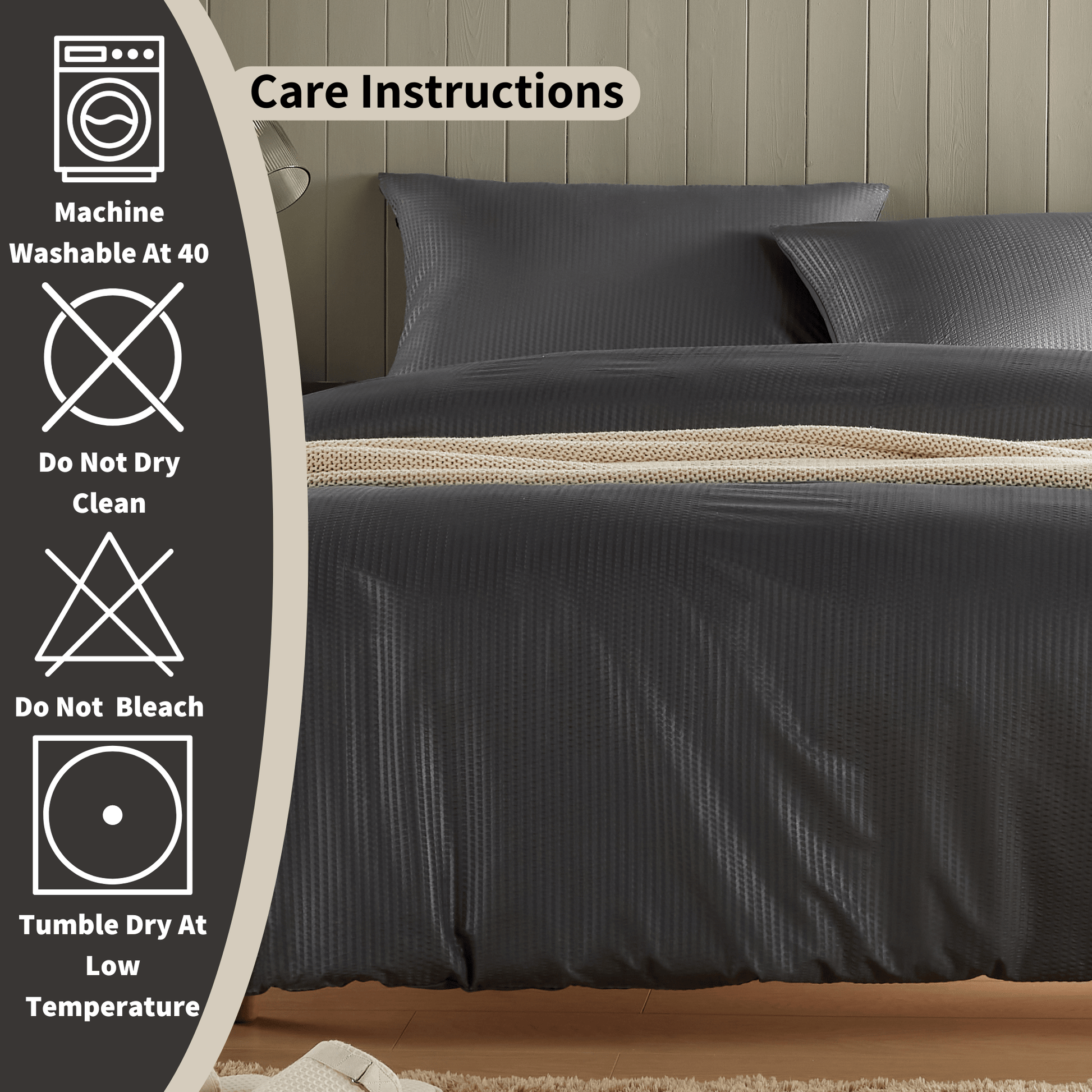 OLIVIA ROCCO Monaco Seersucker Duvet Cover Set Grey And White With Pillowcases For Single