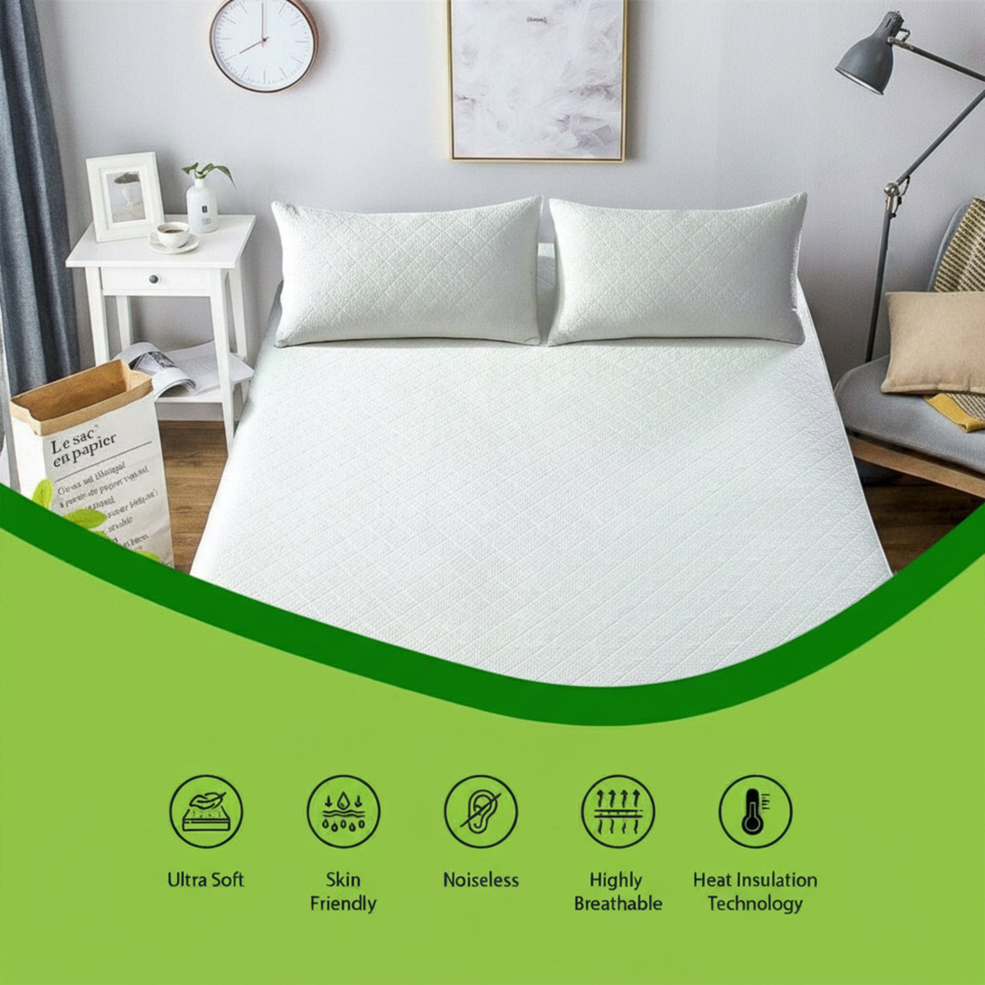 Bamboo Quilted Waterproof Mattress Protector with Extra Deep Pocket Elastic