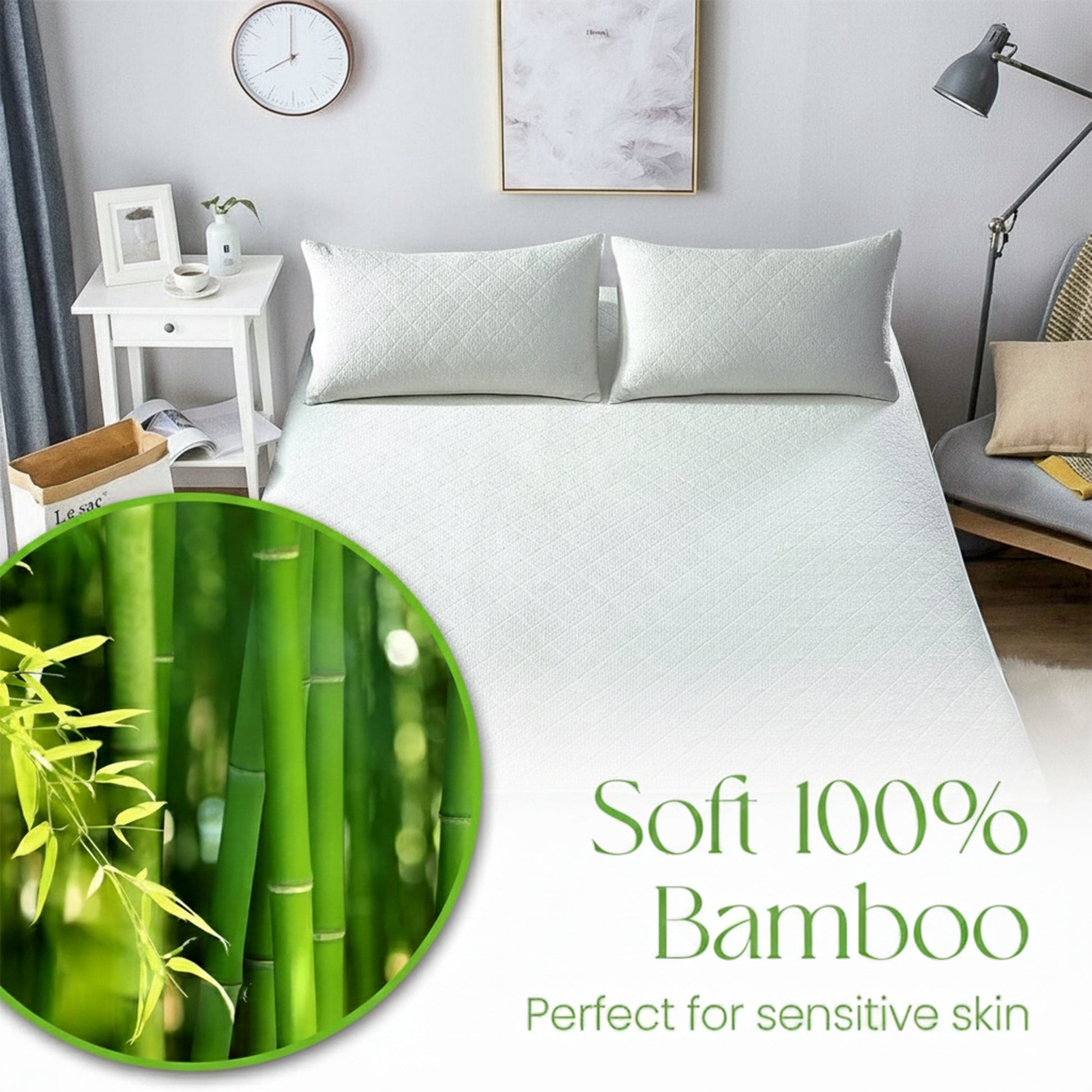 Bamboo Quilted Waterproof Mattress Protector with Extra Deep Pocket Elastic