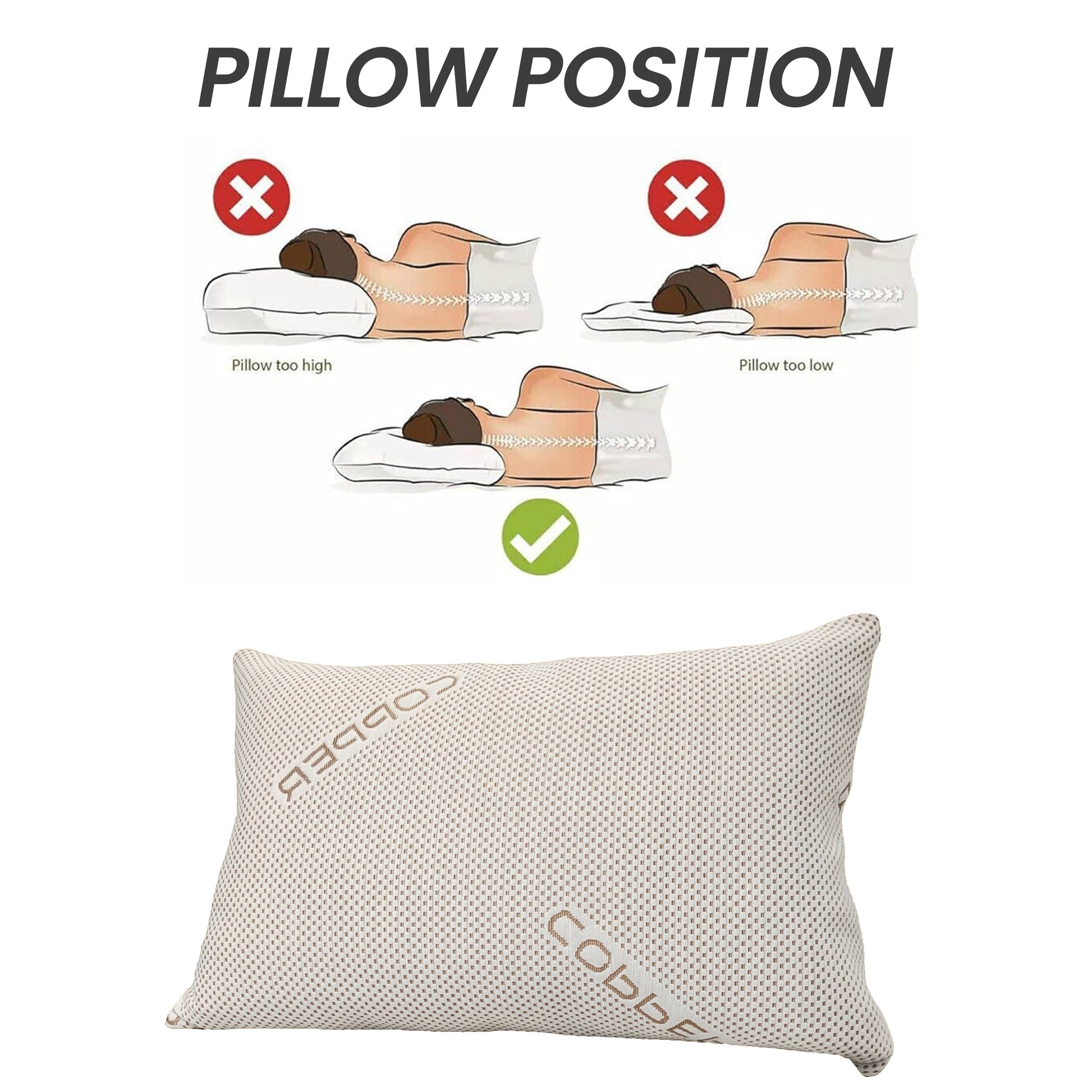 Copper Infused Memory Foam Pillow For Skin Health Hypoallergenic Super Soft Hotel-Style Comfort