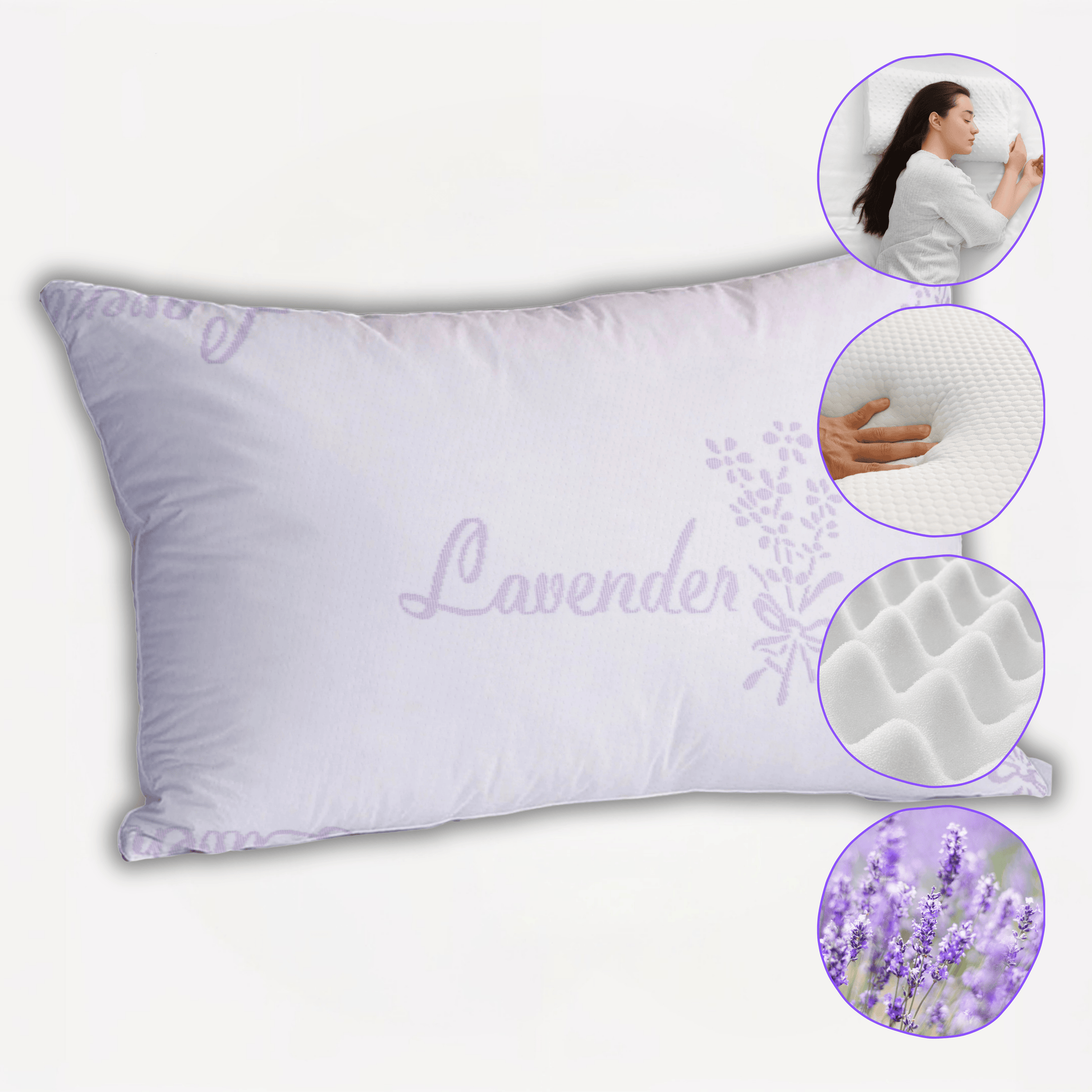 Lavender Infused Microfibre Hotel Pillow Medium Support Hypoallergenic Side