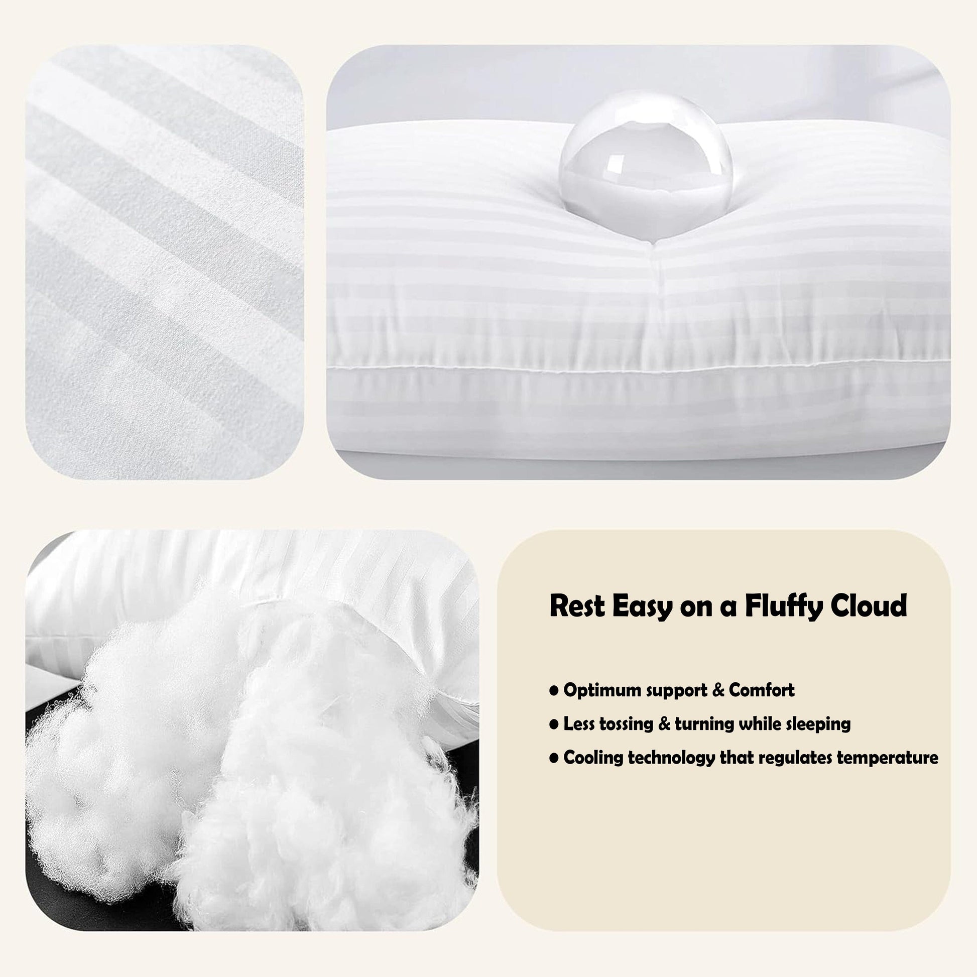 2 Pack Luxury Hotel Pillows Hypoallergenic Hollowfibre Soft Medium Support