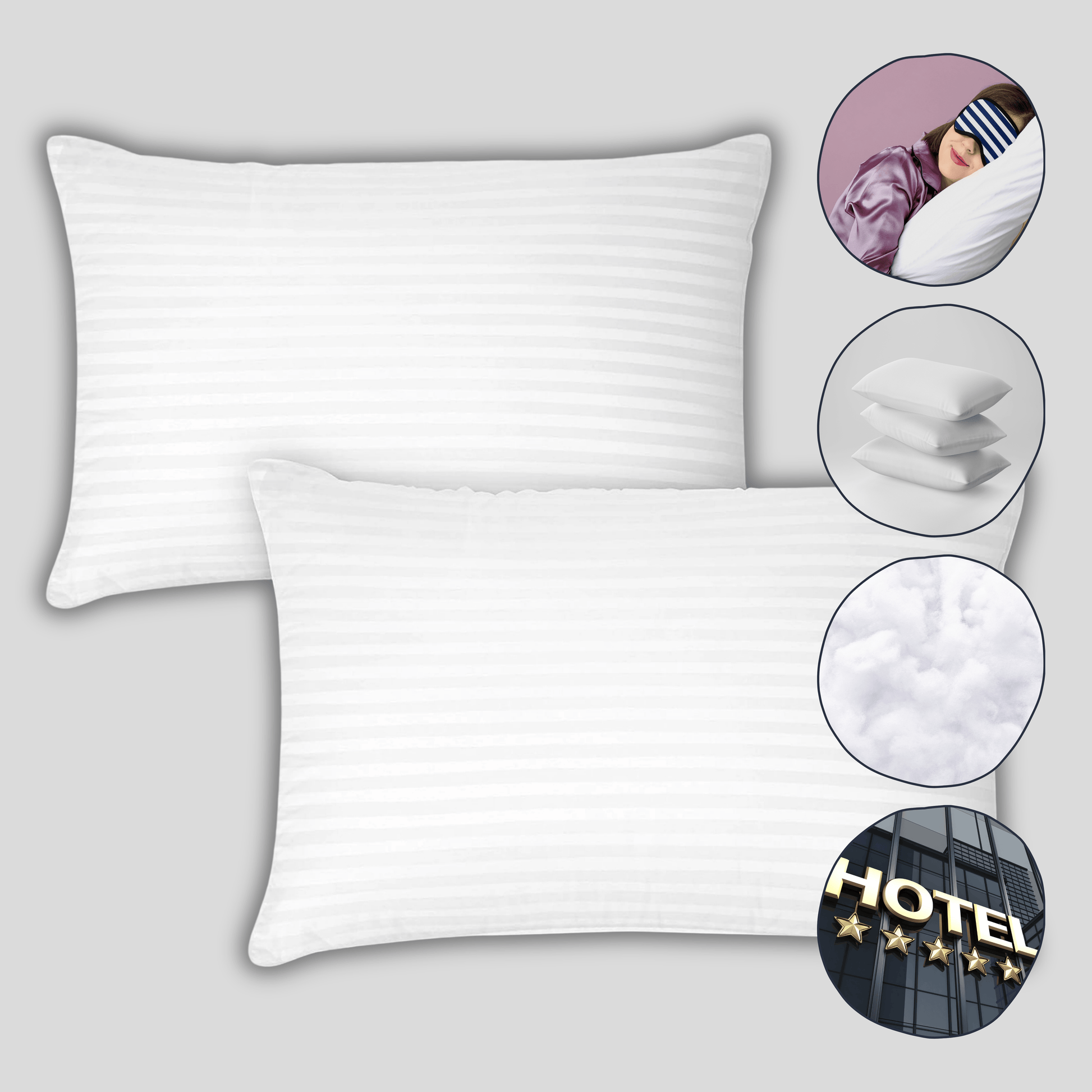 2 Pack Luxury Hotel Pillows Hypoallergenic Hollowfibre Soft Medium Support