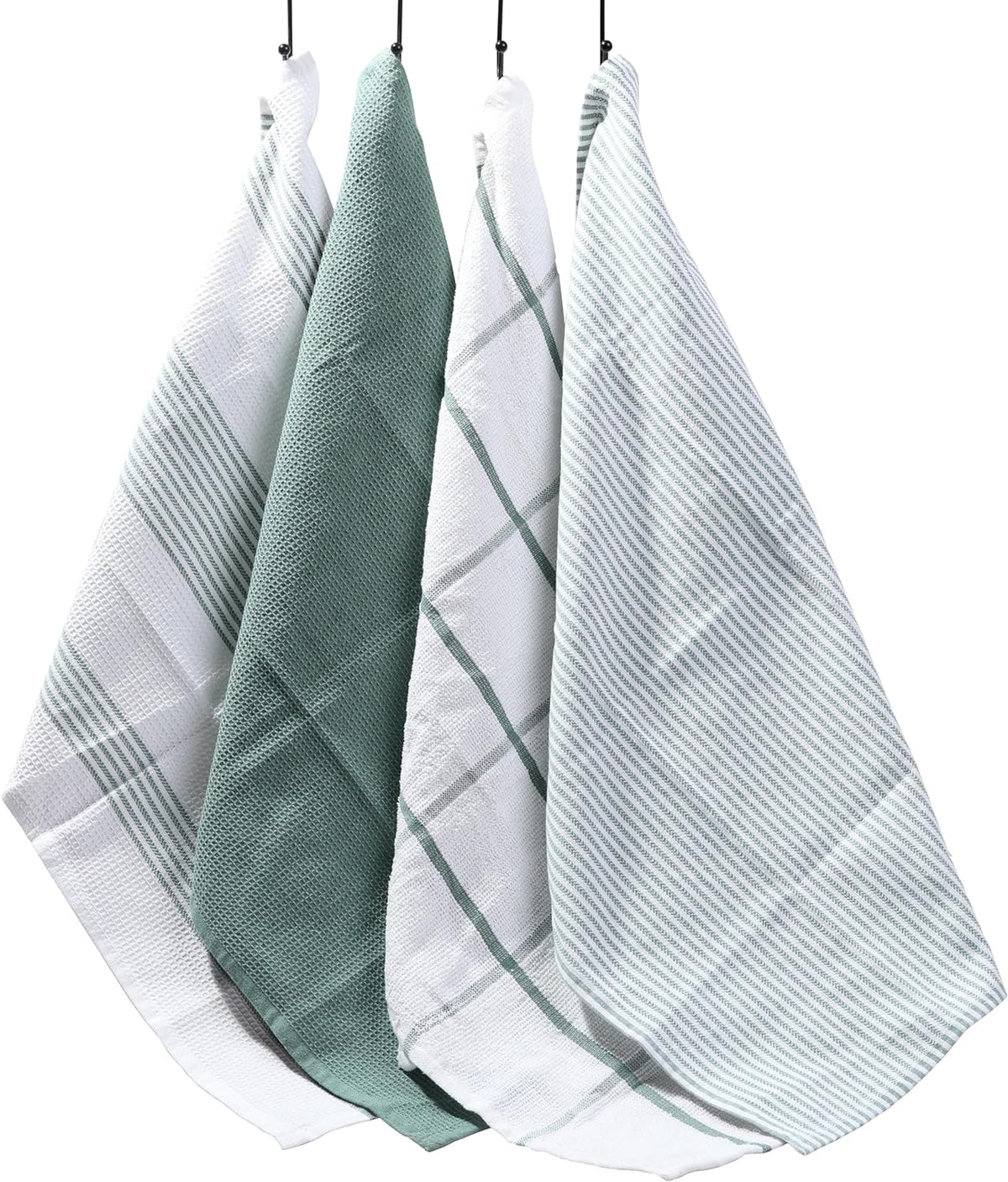 OLIVIA ROCCO Pack Of 4 Green Cotton Tea Towels 65x45 Cm High Absorbency Durable Super Soft Easy-Care Home Essential