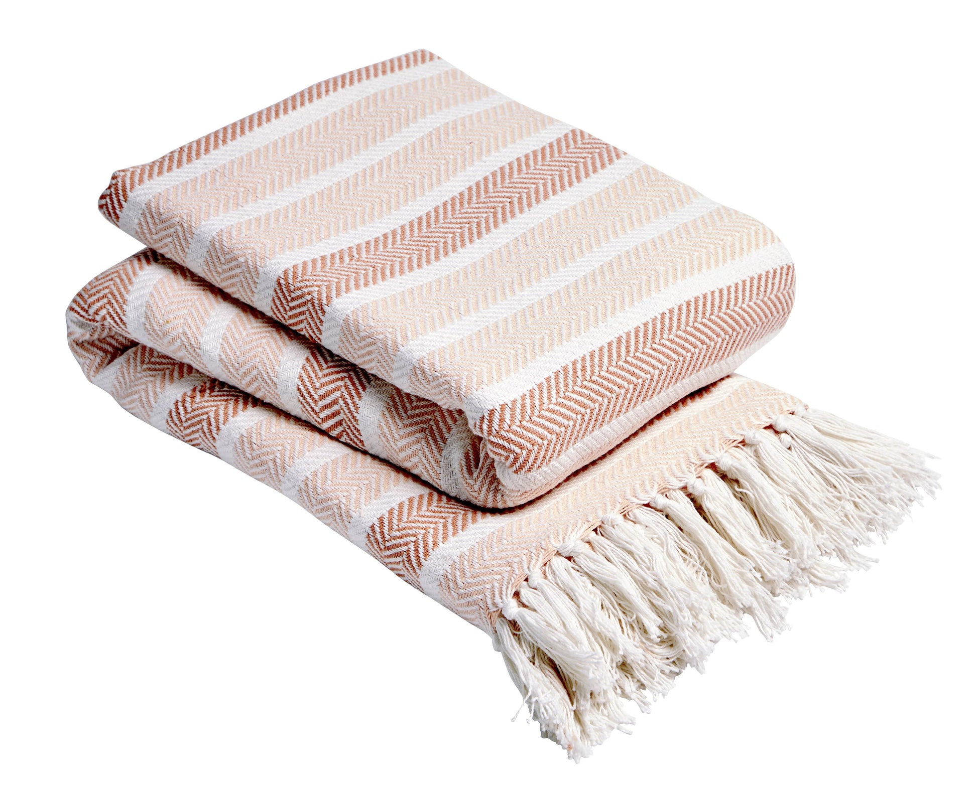 OLIVIA ROCCO Zara Striped Handwoven Pure Cotton Throw Blanket With Tassels Eco Friendly
