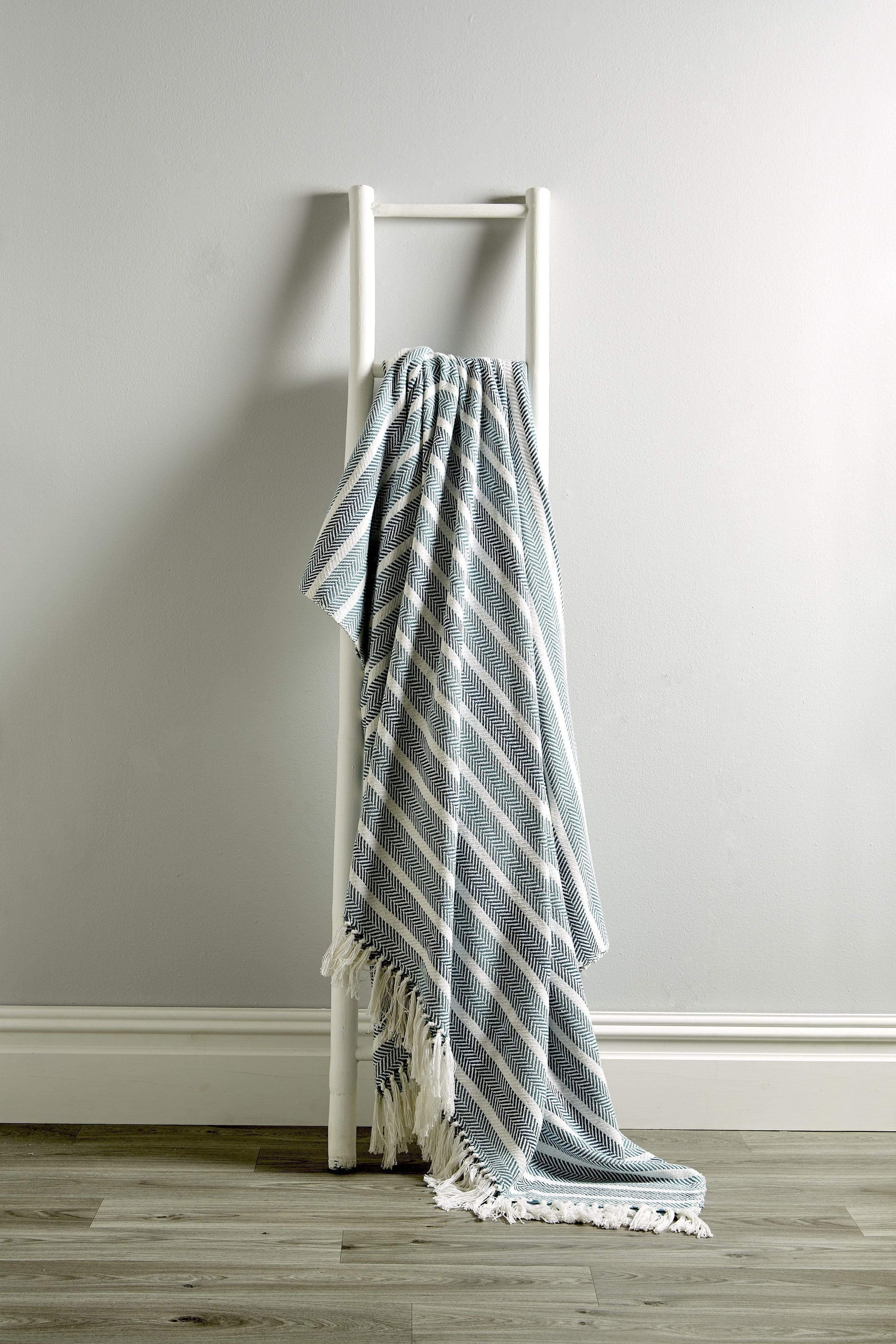 OLIVIA ROCCO Zara Striped Handwoven Pure Cotton Throw Blanket With Tassels Eco Friendly