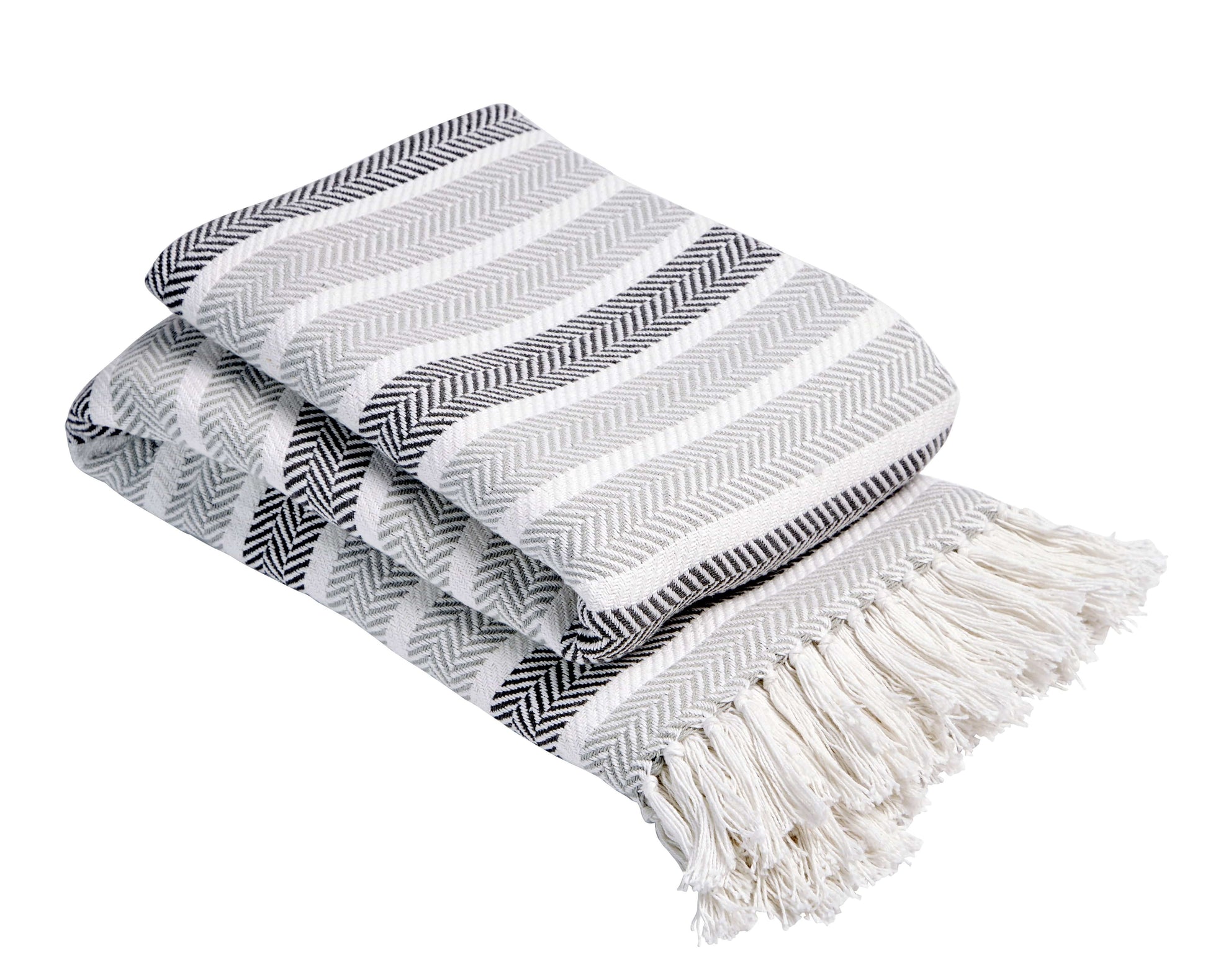 OLIVIA ROCCO Zara Striped Handwoven Pure Cotton Throw Blanket With Tassels Eco Friendly