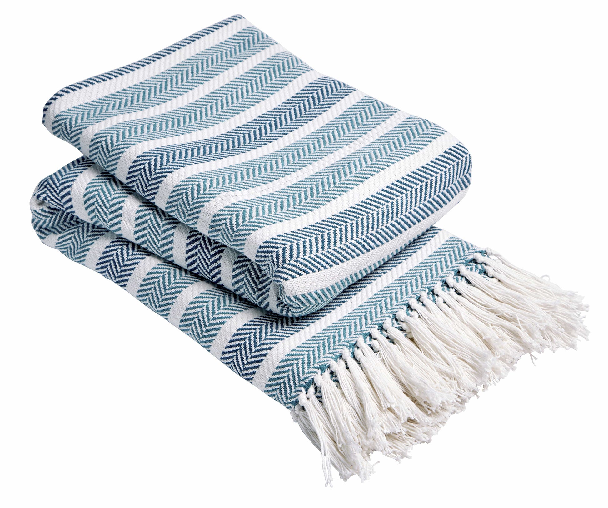 OLIVIA ROCCO Zara Striped Handwoven Pure Cotton Throw Blanket With Tassels Eco Friendly