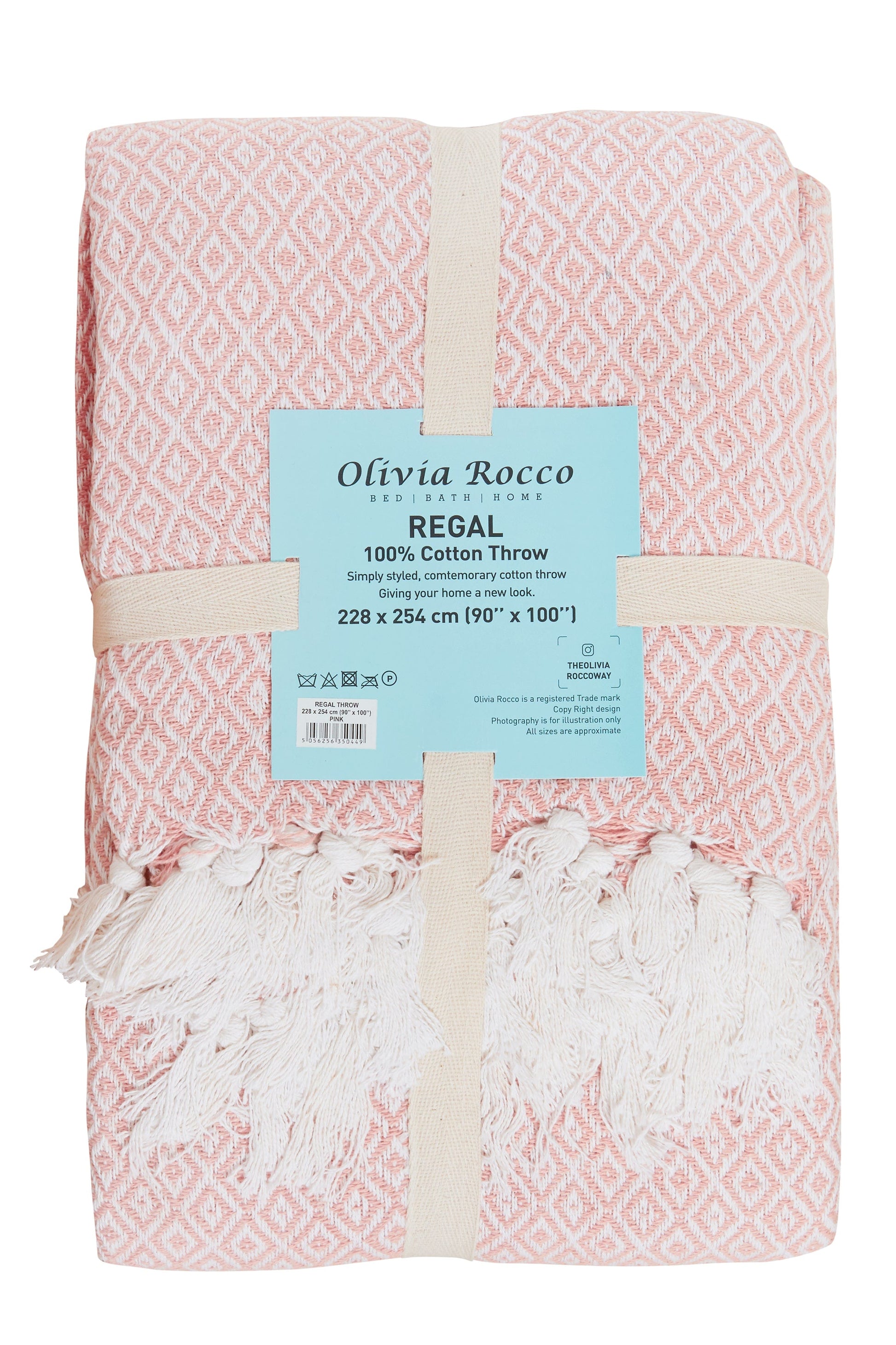 OLIVIA ROCCO Regal Handwoven Pure Cotton Throw Blanket Diamond Geometric Pattern
