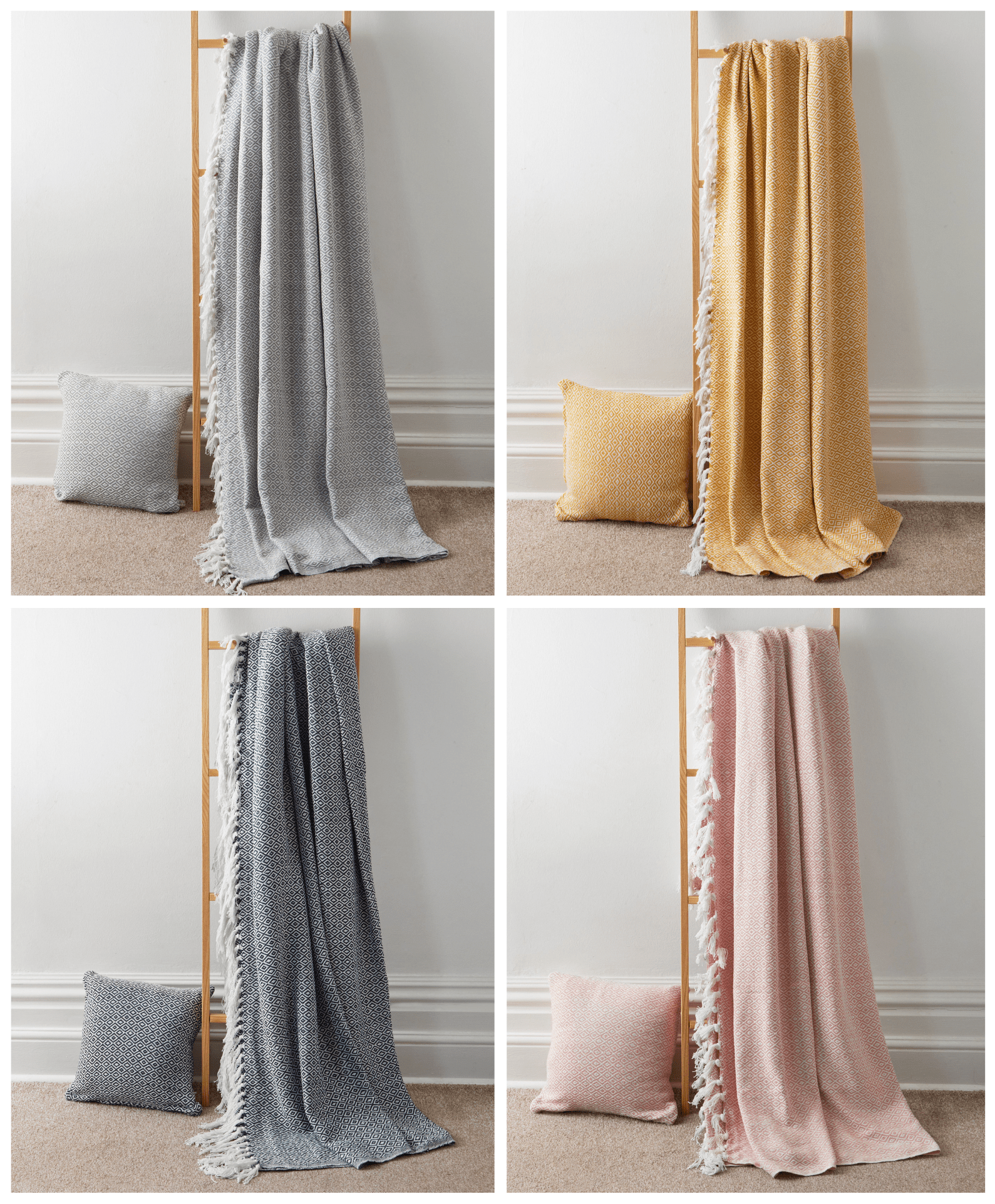 OLIVIA ROCCO Regal Handwoven Pure Cotton Throw Blanket Diamond Geometric Pattern