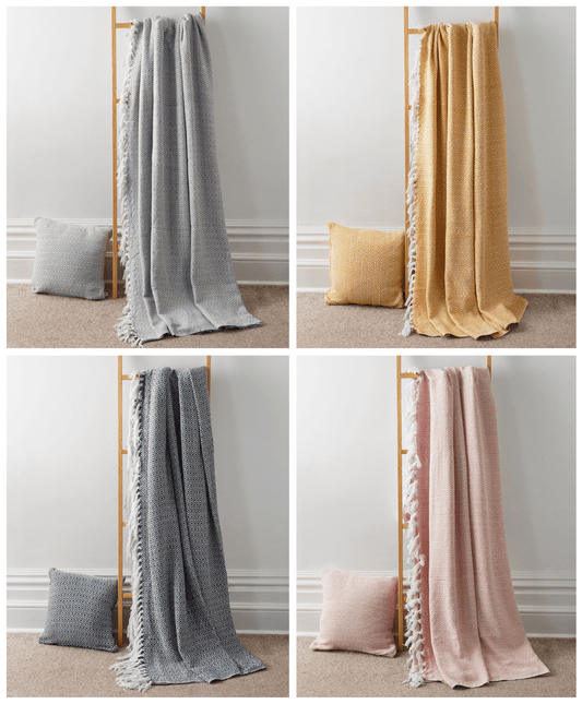 OLIVIA ROCCO Regal Handwoven Pure Cotton Throw Blanket Diamond Geometric Pattern