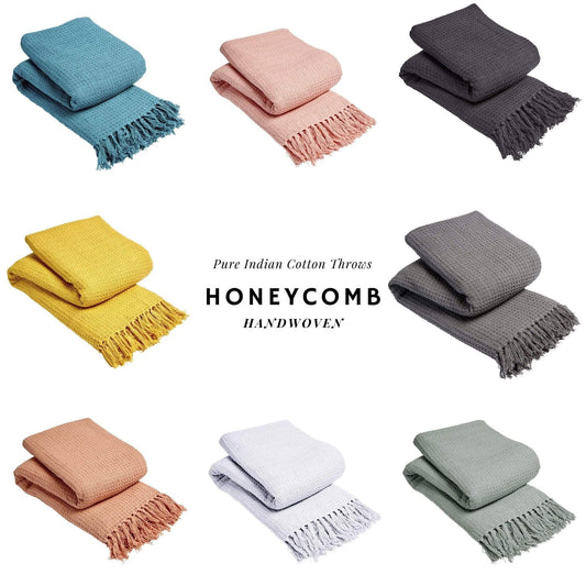 OLIVIA ROCCO Lisbon Pure Indian Cotton Handwoven Honeycomb Throw Blanket Lightweight
